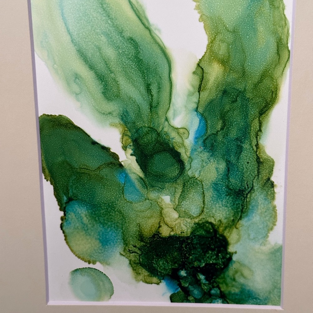 Hand crafted one of a kind wall decor shades of green alcohol ink painting - Picture 4 of 6